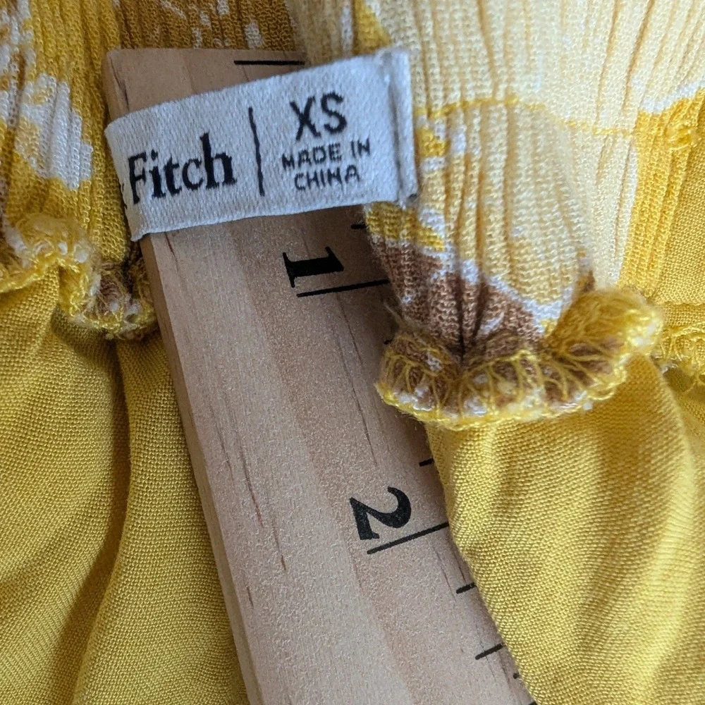 Abercrombie & Fitch Yellow Floral Tie-Strap Tiered Maxi Dress Smocked Boho XS